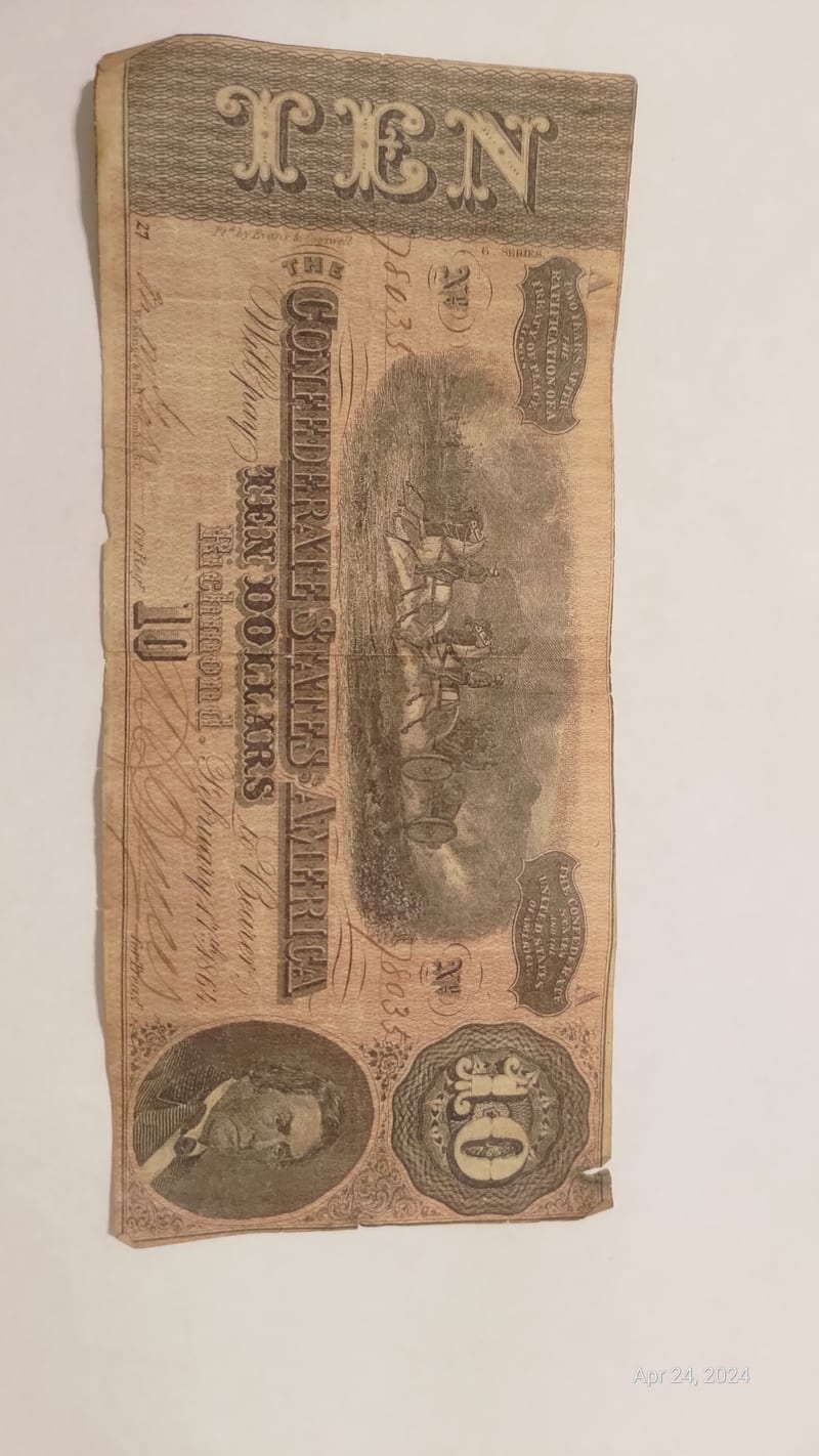 Confederate States of America Ten Dollar Banknote