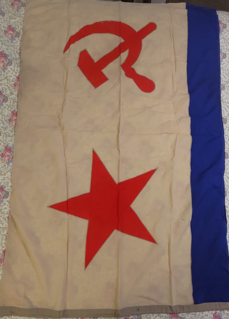 Soviet Navy Ensign Flag with Hammer, Sickle and Star — White and Blue, Appliqué Construction