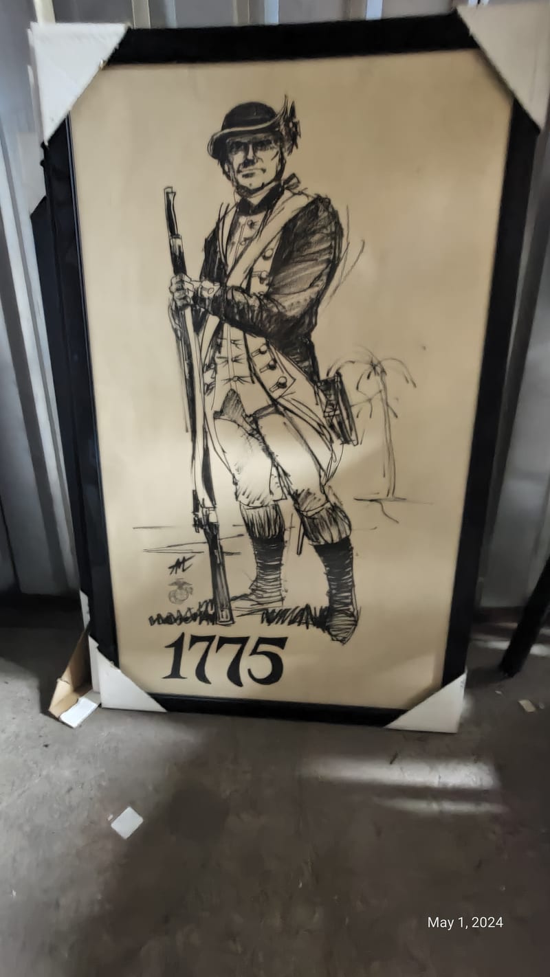 Framed Marine Corps art print dated 1775