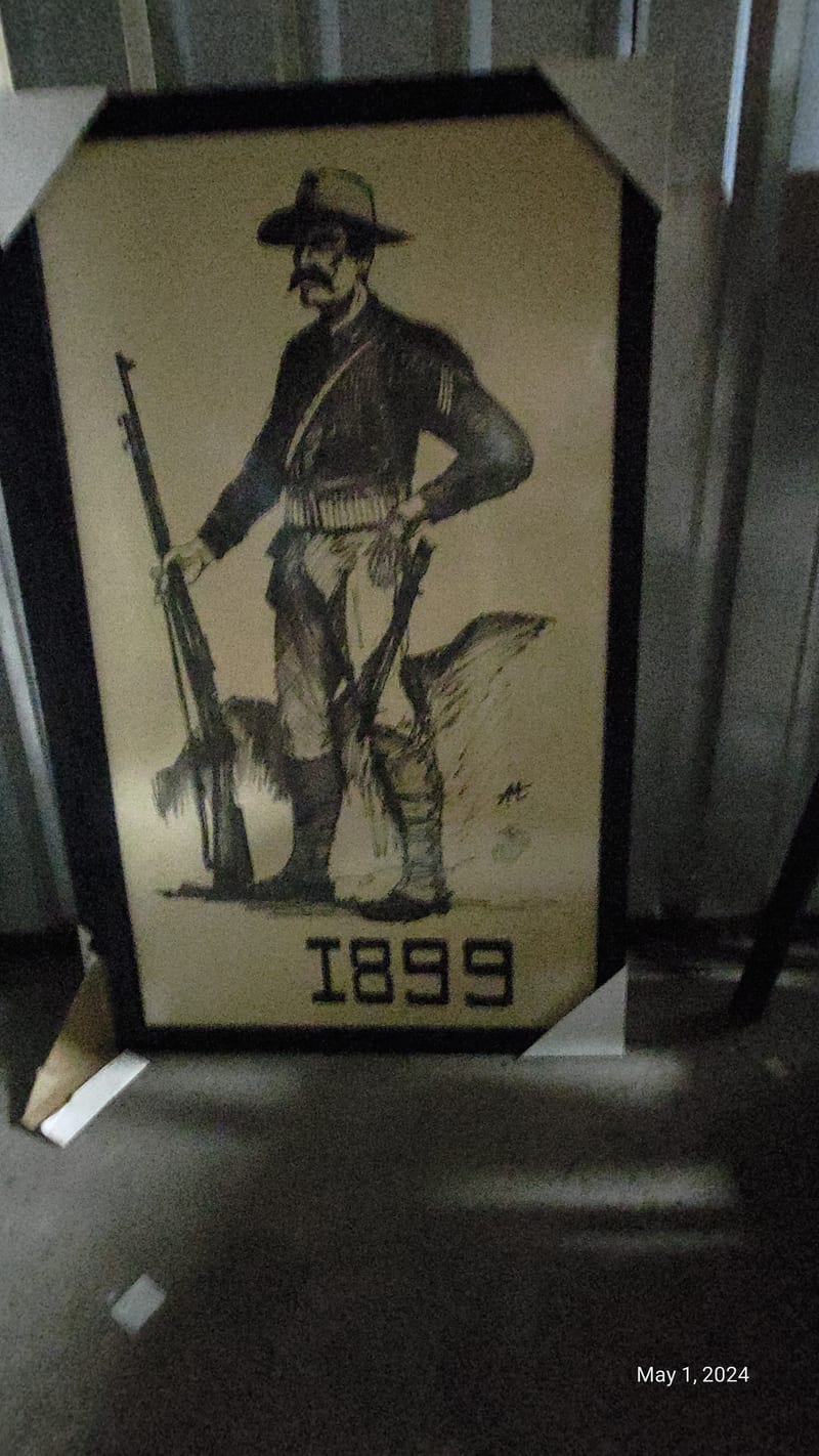 Framed Marine Corps art print dated 1899