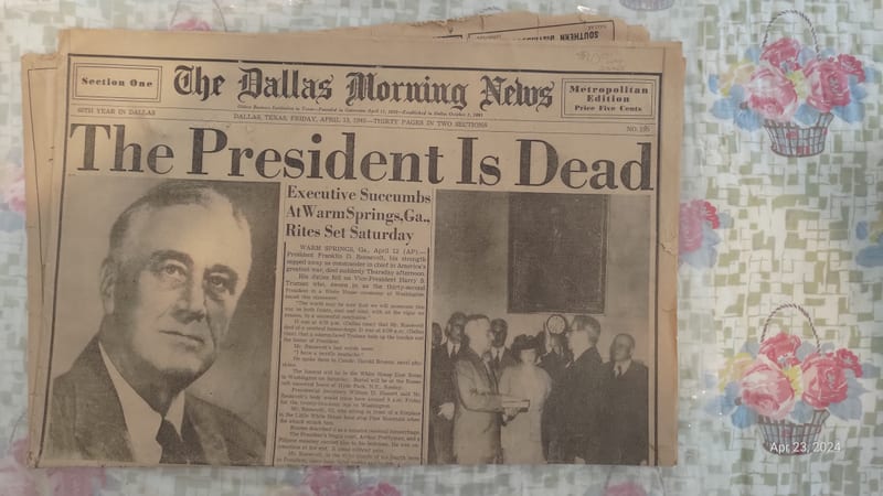 The Dallas Morning News, April 13 1945, "The President Is Dead" (FDR)