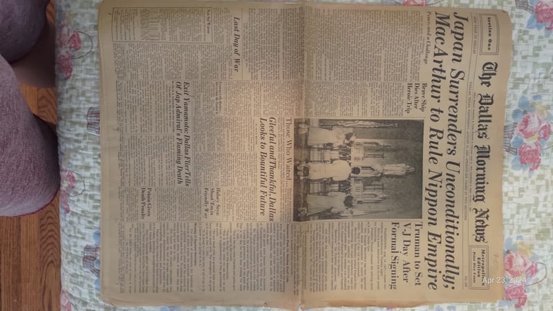 The Dallas Morning News, August 15 1945, "Japan Surrenders Unconditionally" issue