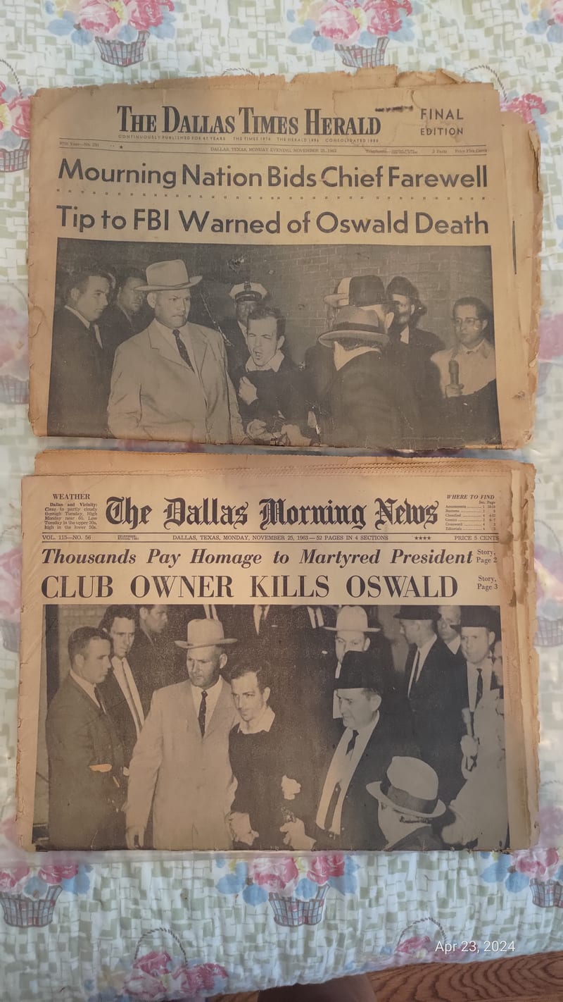 The Dallas Times Herald, "Mourning Nation Bids Chief Farewell" issue