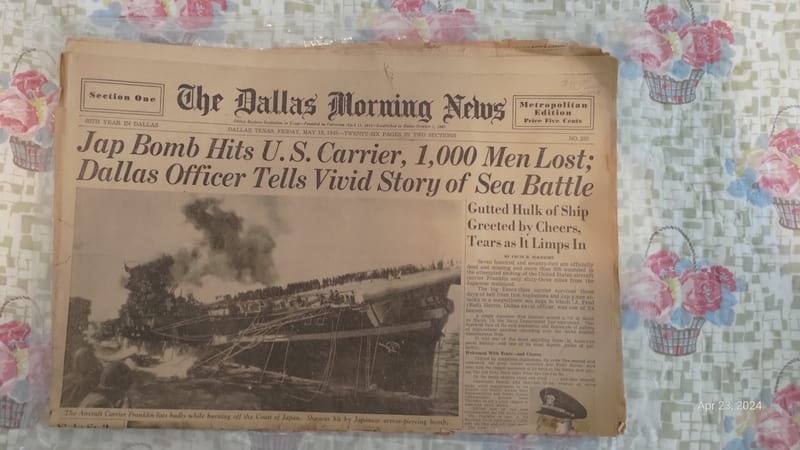 The Dallas Morning News, "Jap Bomb Hits U.S. Carrier" issue