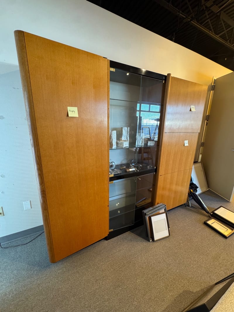 Large Wood Cabinet with Glass Display Interior