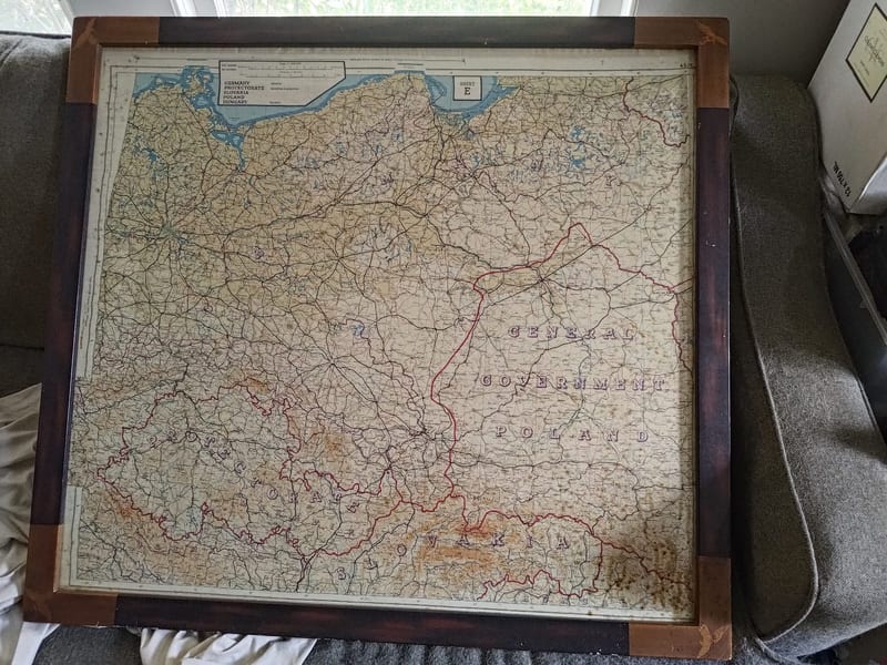 WWII-Era Framed Military Map – Germany, Protectorate, Slovakia, Poland & Hungary (Sheet E)