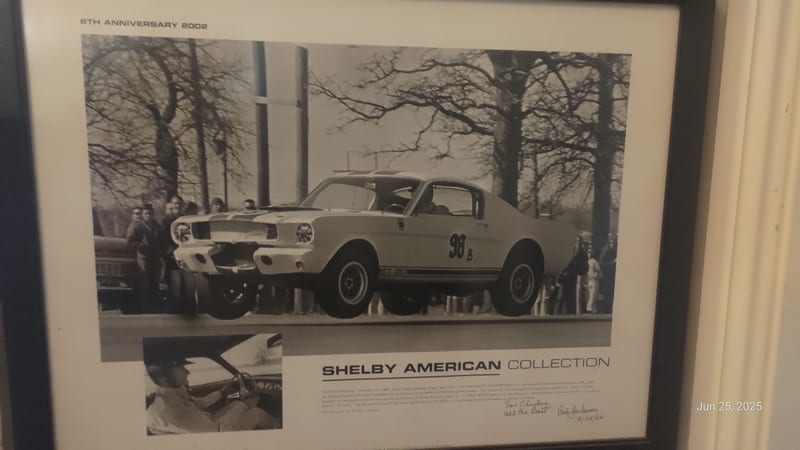 Shelby American Collection print — "The Flying Mustang", Ken Miles GT350 5R002, signed by Bob Jackson