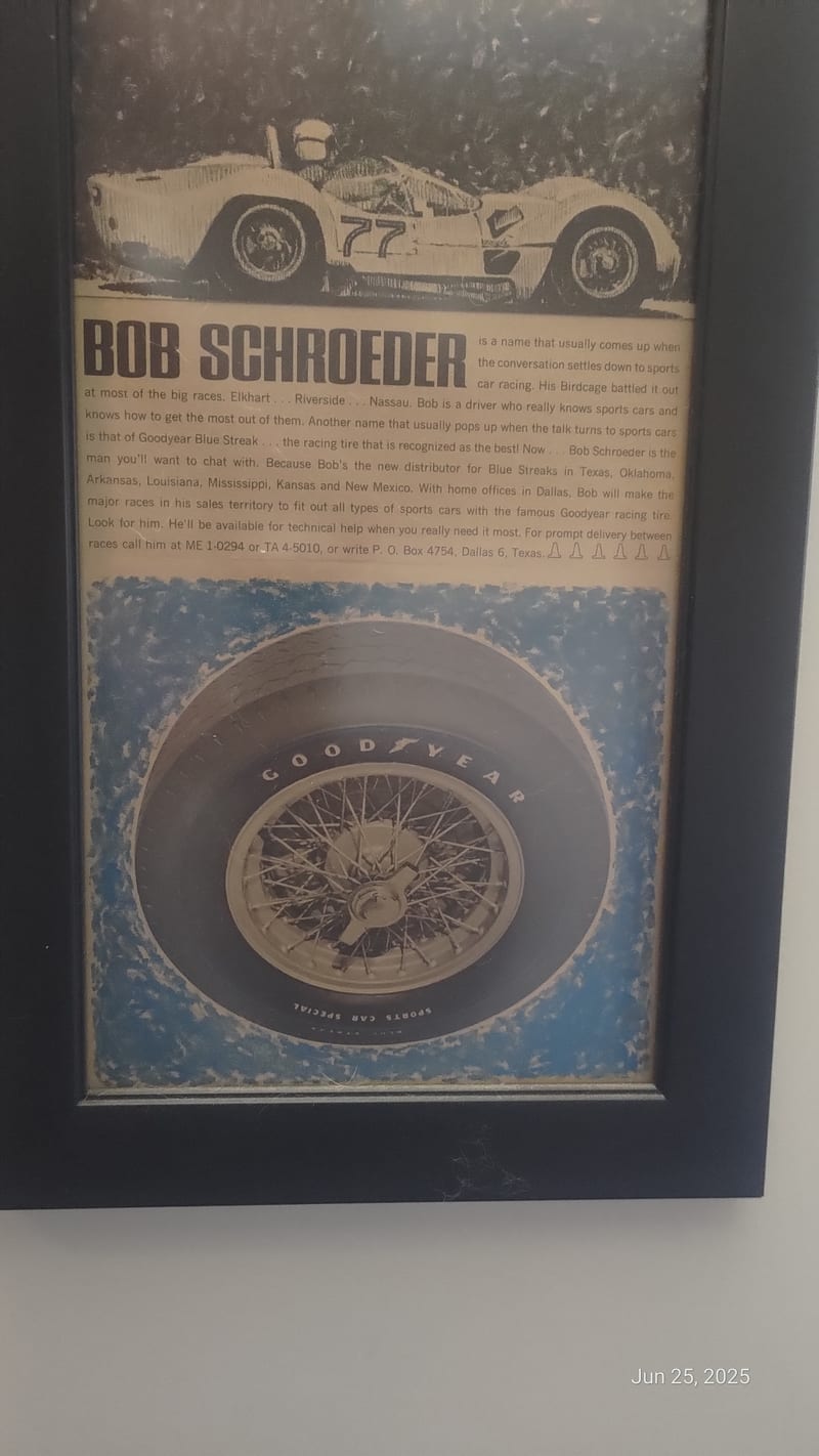 Bob Schroeder Goodyear racing tyre framed advertisement